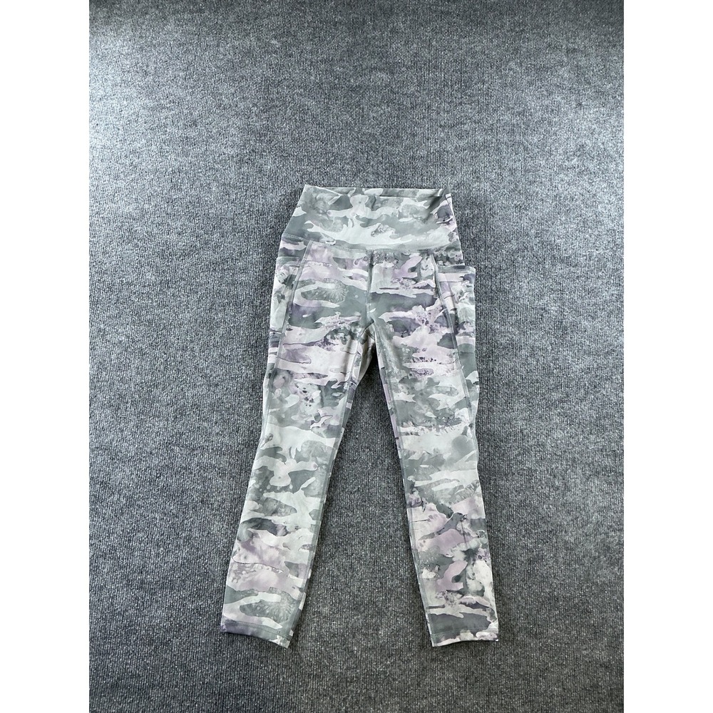 RBX Womens Camo High Waisted Active Leggings Green Purple Size Small Pockets